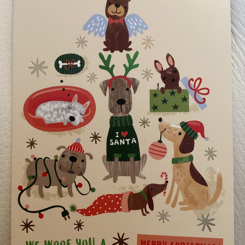 4 Christmas Greeting Card Puppy Dogs Pets Beagle Terrier Daschund Scottie 3x5 in